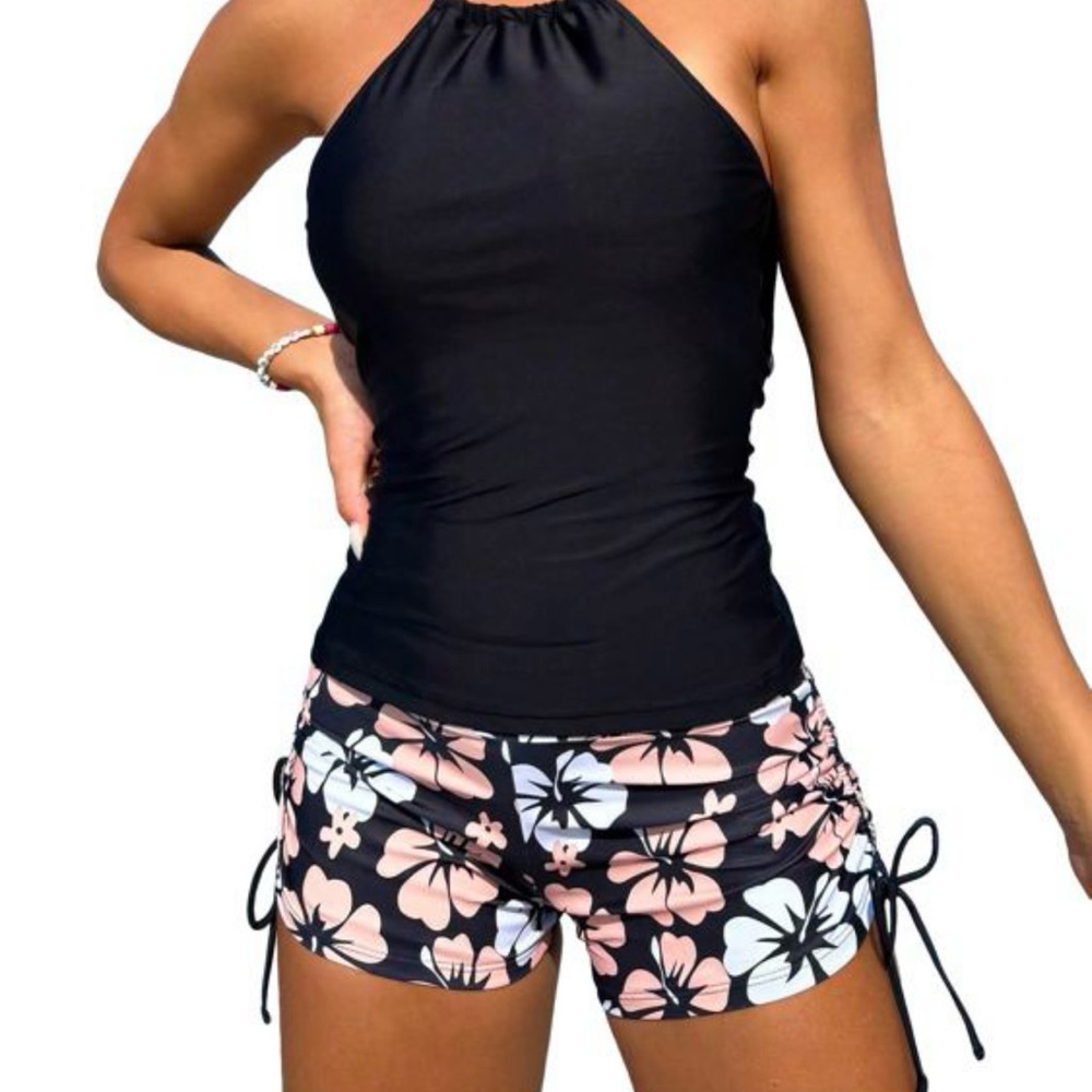 Black Floral Women's Swim Set